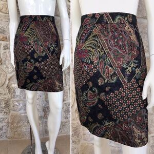 Beautiful Vintage 1980s 1990s Louis Feraud Wool Silk Pencil Skirt Paisley Print